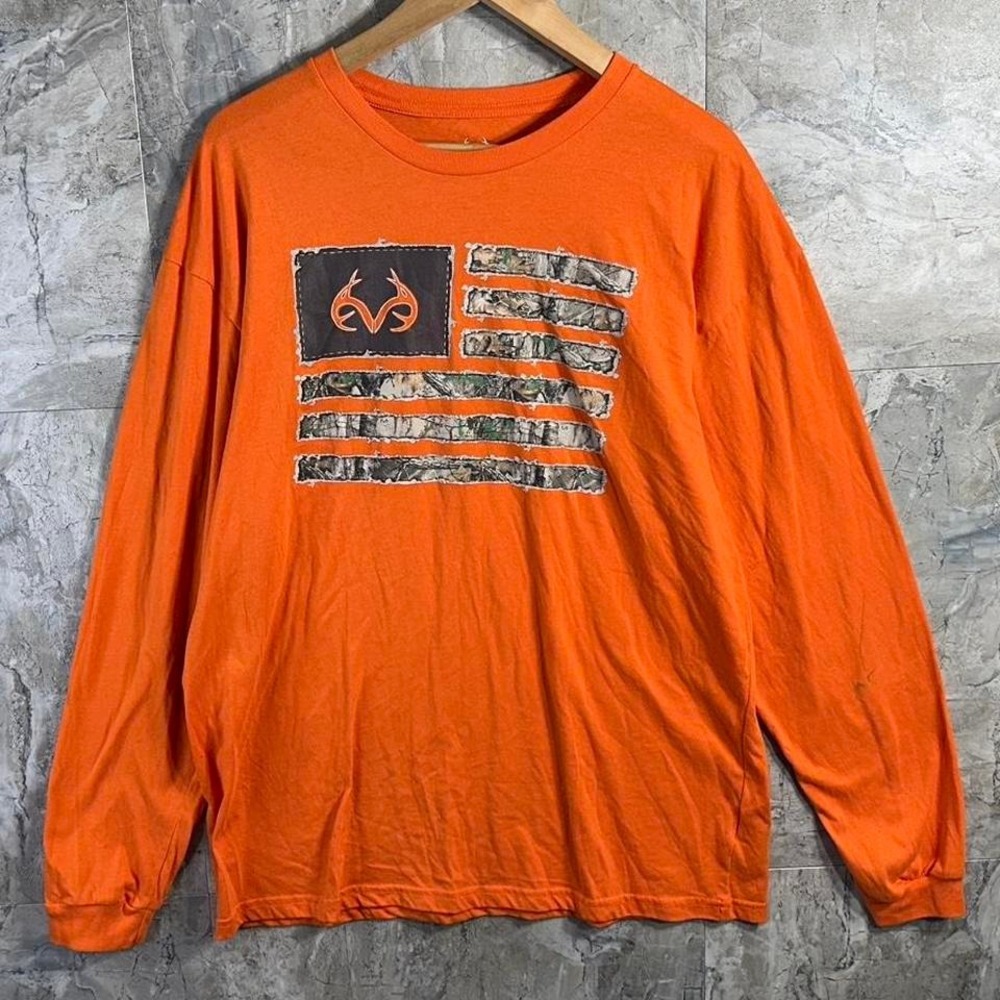 Realtree TShirt Mens Camo American Flag Orange Patriotic Camo Size XL #outdoors‎